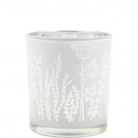 Teelicht Glas weiss mit blumen medium  7.00